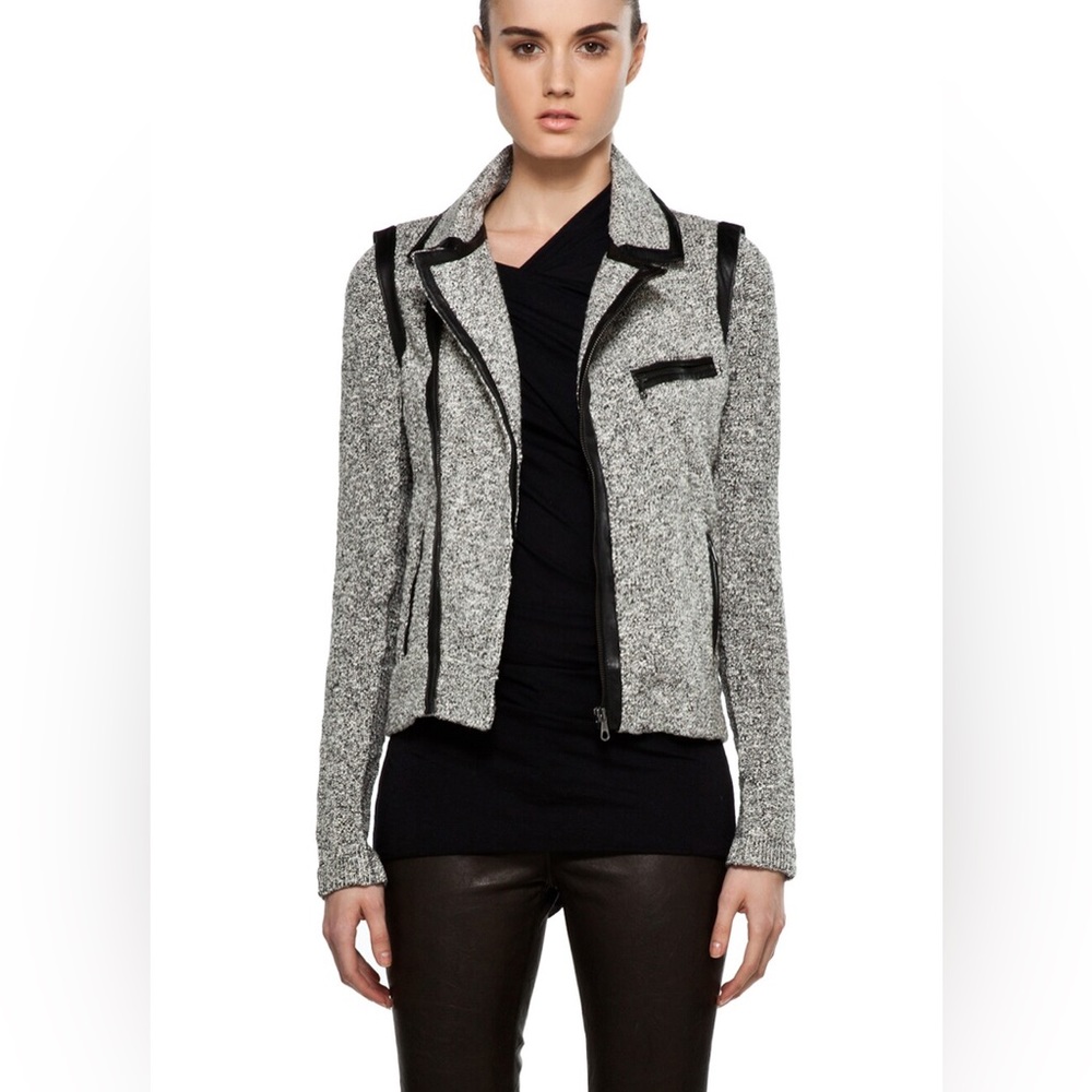 - RAG & BONE Marled Tweed Knit Hart Moto Sweater Biker Jacket . Size XS
